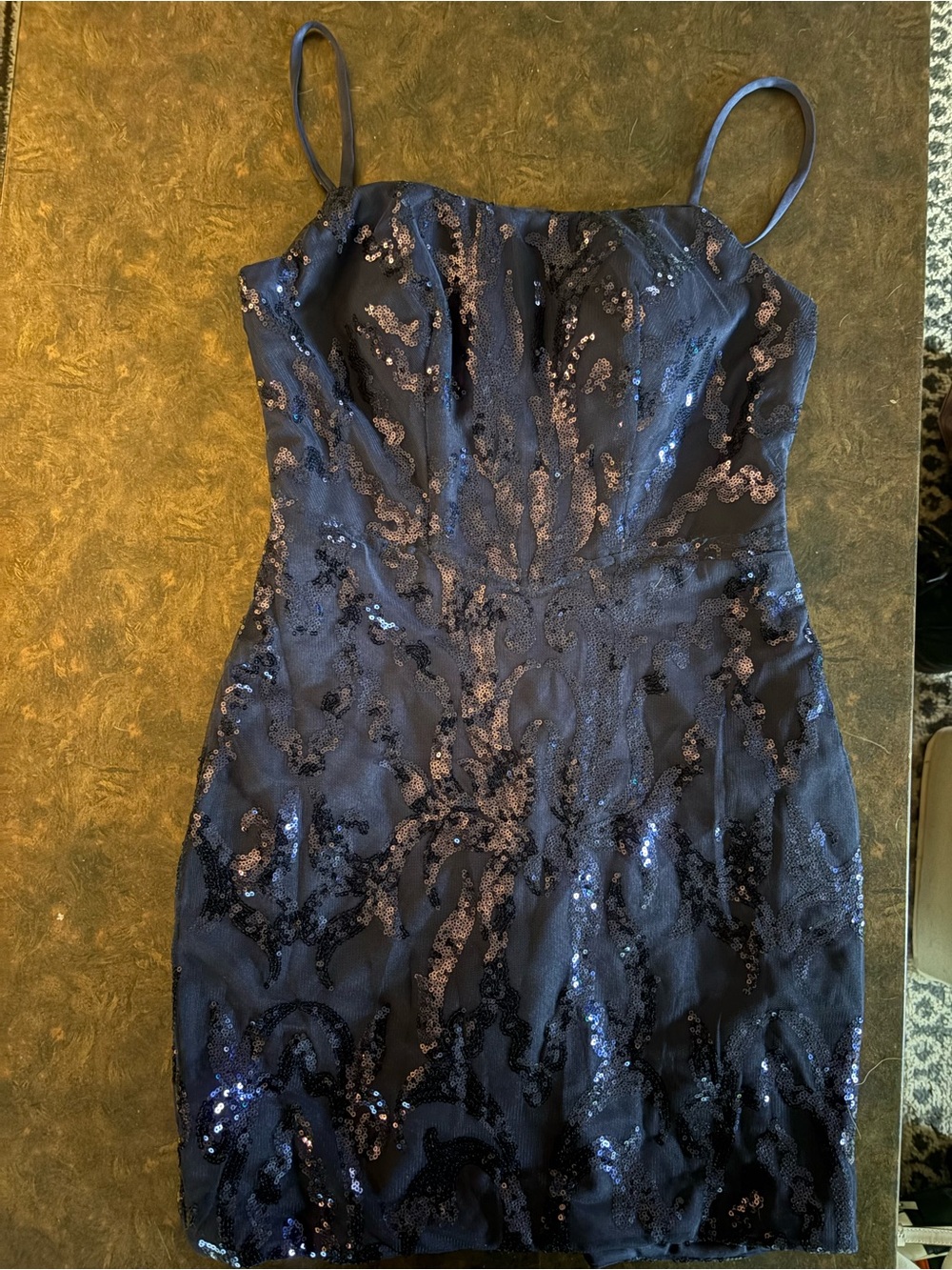 Navy Sequin Spaghetti Strap Mini Dress - Picture 2 of 3